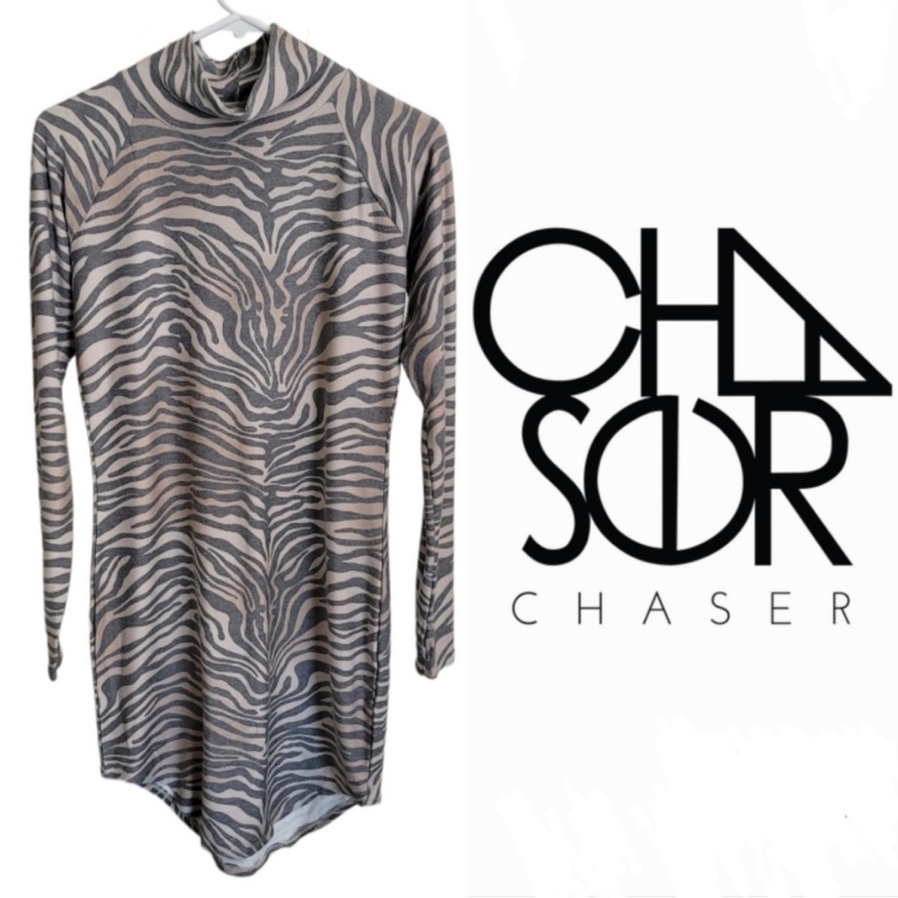 Chaser Animal Print Long Sleeve Mock Neck Mini Dress